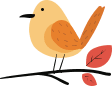 Yellow bird illustration with red leaves.