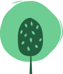 Illustrated green tree with abstract design.