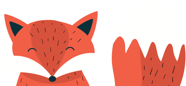 Cartoon fox face and tail illustration.