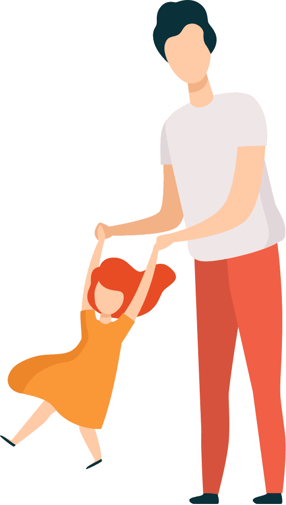 Parent playing with child holding hands.