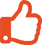 Red thumbs-up icon on black background.