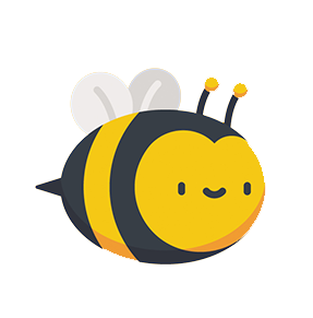 Cute cartoon bee with a smiling face and wings.