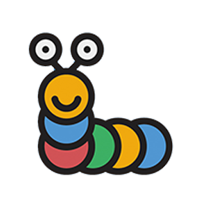 Colorful cartoon caterpillar with a smiling face.