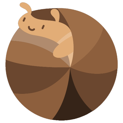 A cute, curled-up brown cat with a content expression.